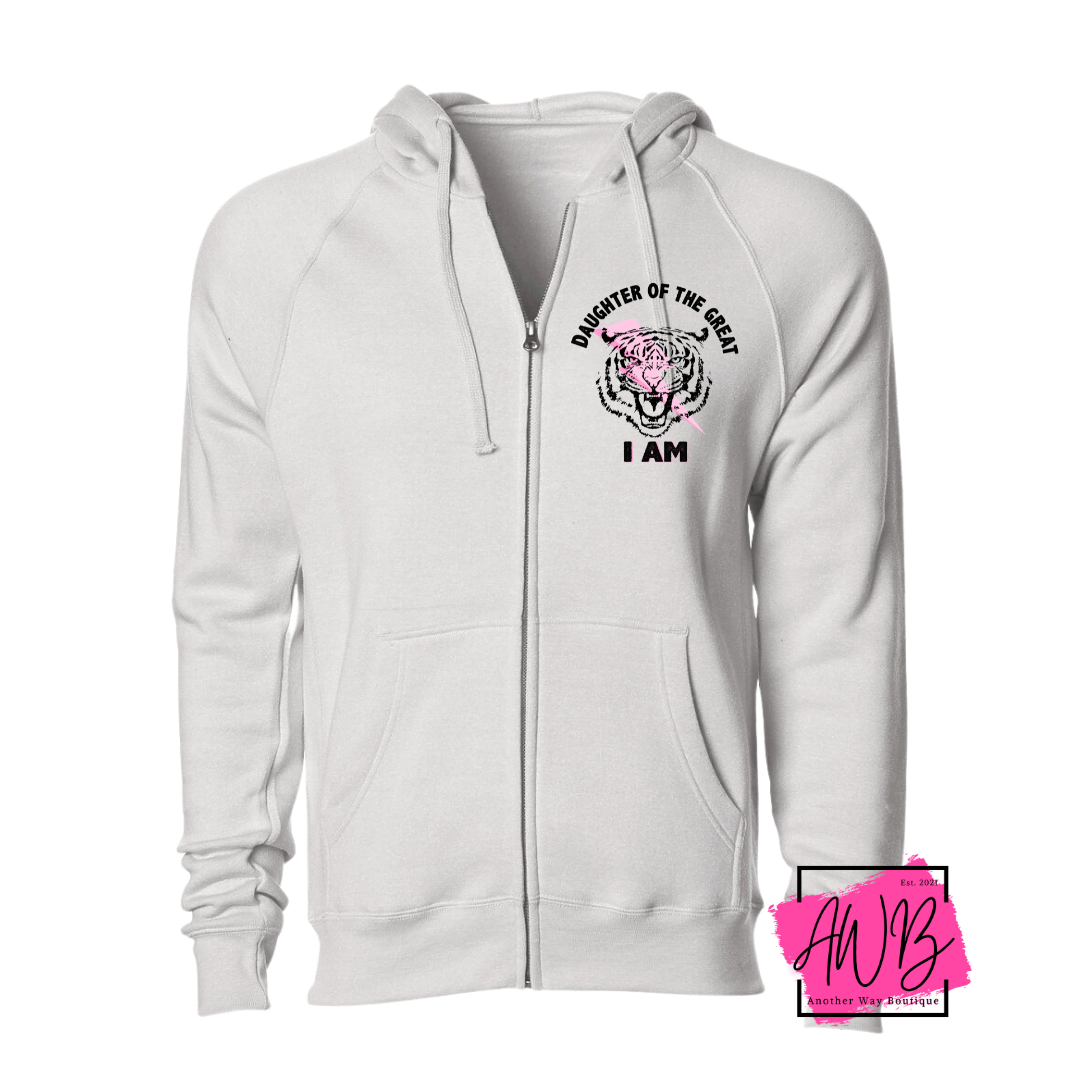 Midweight Zip-up Hooded Sweatshirt with Tiger pocket print