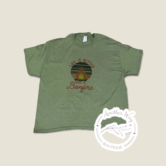 “Life is much better around the bonfire” green tee - Another Way Boutique