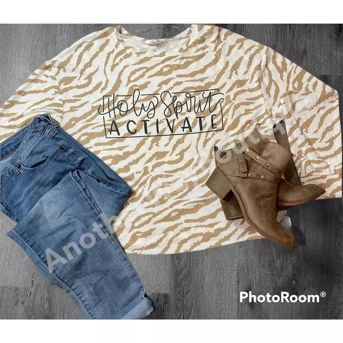 “Holy Spirit Activate” Zebra striped long sleeved shirt - Another Way Boutique