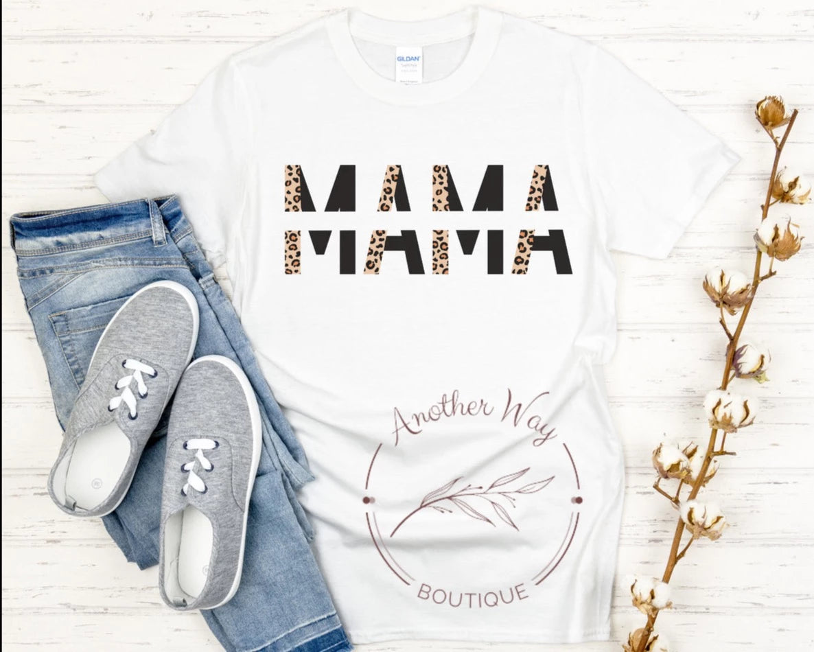 "Mama" Leopard shirt with space for children’s names in the middle - Another Way Boutique