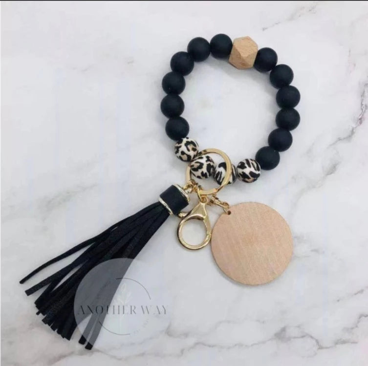 BLANK Wristlet with/without disc to write a name or phrase on with black tassel ONLY - Another Way Boutique